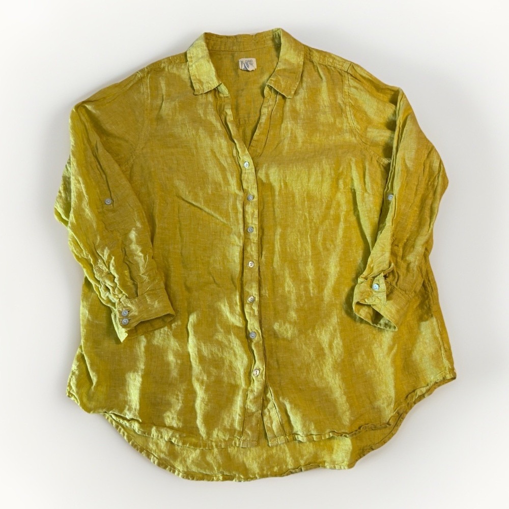 Sigrid Olsen Button Front Shirt Linen Top Roll Tab Sleeve Quiet Luxury Womens 1X